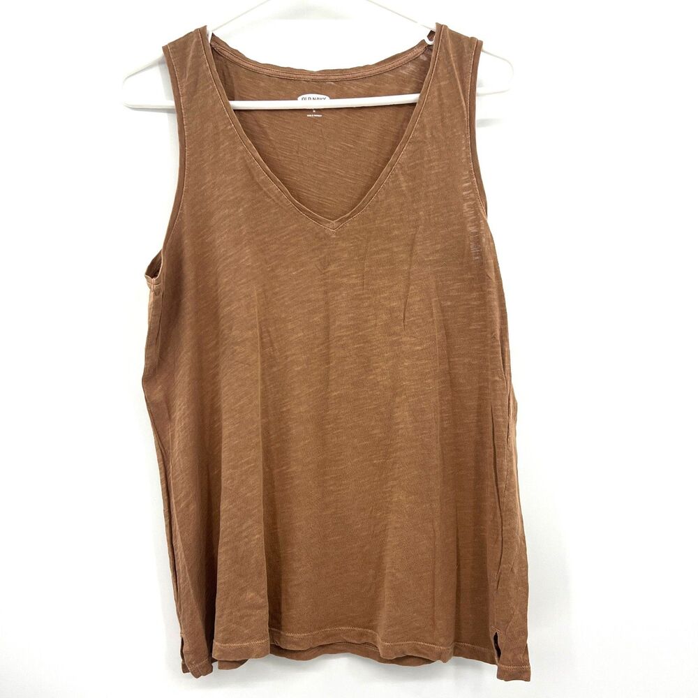 Old Navy EveryWear Womens M Brown V-Neck Tank Top 100% Cotton Slub Knit